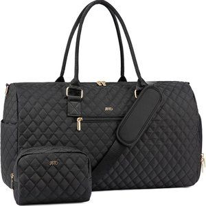 Black LUX Quilted Travel Duffle Bag with Toiletry Bag